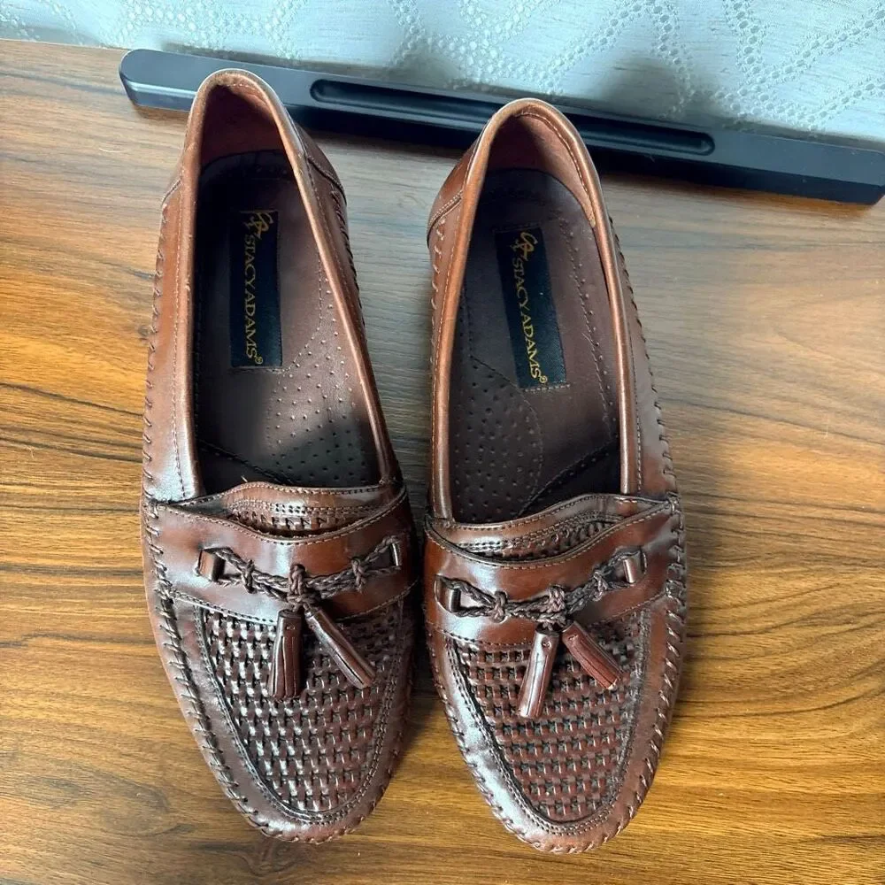 Stacy Adams 7.5 Brown Braided Leather Loafer Dress Shoes Formal Professional